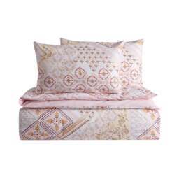 DUSK Aurora 100% Cotton Tile Print Duvet Cover & Pillowcase Set - Pink - Double - thumbnail 8