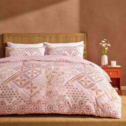 DUSK Aurora 100% Cotton Tile Print Duvet Cover & Pillowcase Set - Pink - Double - thumbnail 1