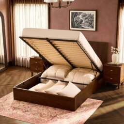DUSK Hattie Ottoman Storage Bed - Wood Walnut - Double - thumbnail 7