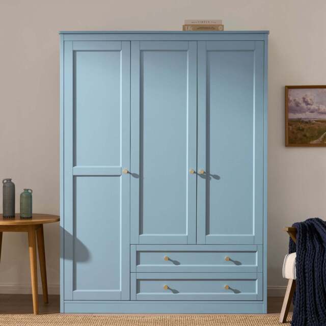 DUSK Ruby 3 Door Wardrobe with Drawers - Sky Blue - image 1