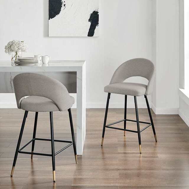 DUSK Lola Set of 2 Barstools - Linen Look - Stone Grey - image 1