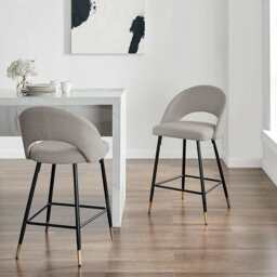 DUSK Lola Set of 2 Barstools - Linen Look - Stone Grey - thumbnail 1
