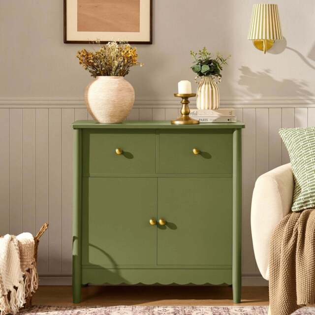 DUSK Betty 2 Door Storage Unit with Drawers - Olive - image 1