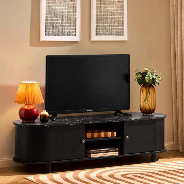 "DUSK Tilda Tv Unit for TVs up to 65""- Black/Marble Top" - image 1