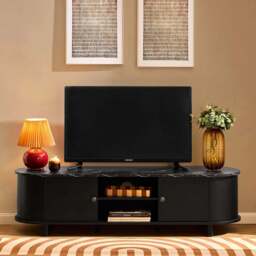"DUSK Tilda Tv Unit for TVs up to 65""- Black/Marble Top" - thumbnail 2