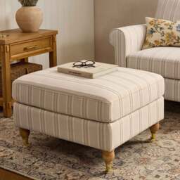 DUSK Sicily Pouffe - Natural Stitched Stripe - thumbnail 1