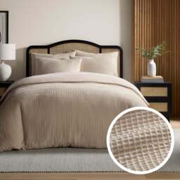 DUSK Portofino Waffle 100% Cotton Duvet Cover 200 Thread Count - Natural - Single - thumbnail 1
