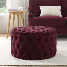 DUSK Paisley Buttoned Round Storage Pouffe - Berry - thumbnail 1