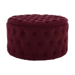 DUSK Paisley Buttoned Round Storage Pouffe - Berry - thumbnail 2