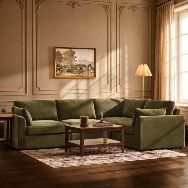 DUSK Miami Right Hand Small L-Shape Sofa - Chenille Olive - image 1