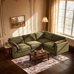 DUSK Miami Right Hand Small L-Shape Sofa - Chenille Olive - thumbnail 3