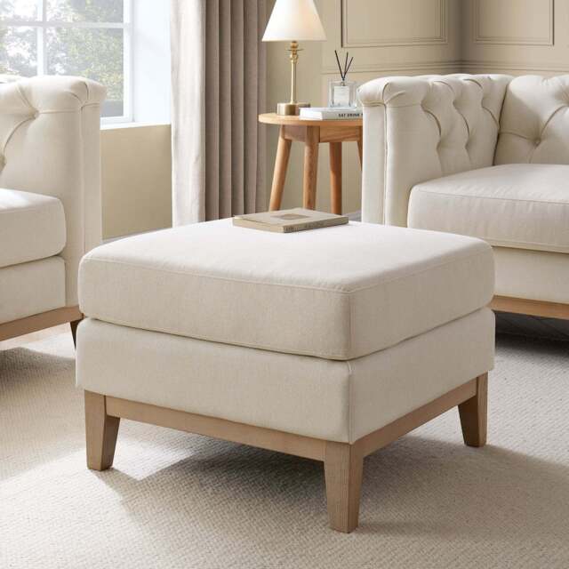 DUSK Chesterfield Pouffe - Cream Linen - image 1