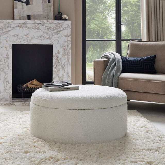 DUSK Stockton Boucle Round Storage Pouffe - Off White - image 1