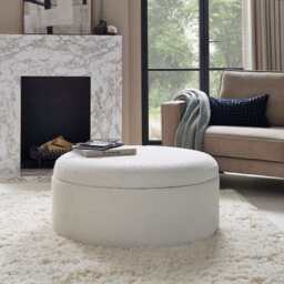 DUSK Stockton Boucle Round Storage Pouffe - Off White - thumbnail 1