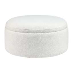 DUSK Stockton Boucle Round Storage Pouffe - Off White - thumbnail 2