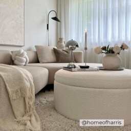 DUSK Stockton Boucle Round Storage Pouffe - Off White - thumbnail 3