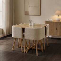DUSK Ava Space Saver 4 Seater Dining Table and Chairs - Mushroom - thumbnail 1