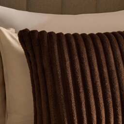 DUSK Ribbed Flannel Faux Fur Cushion Cover - Chocolate - 50 x 50cm - thumbnail 2