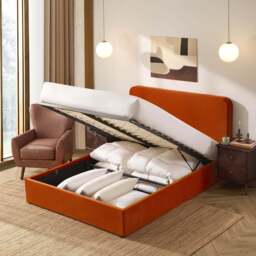 DUSK Ascot Ottoman Storage Bed - Bright Orange - Double - thumbnail 2