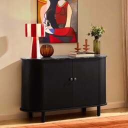 DUSK Tilda 2 Door Storage Unit - Black/ Marble Top