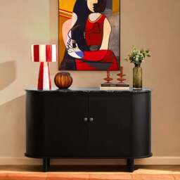 DUSK Tilda 2 Door Storage Unit - Black/ Marble Top - thumbnail 2