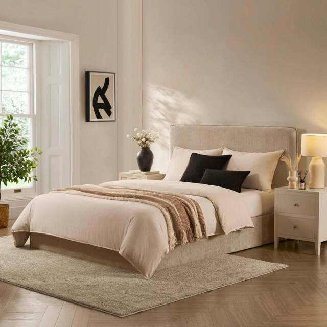 DUSK Oslo Ottoman Storage Bed - Textured Oatmeal - Double - image 1