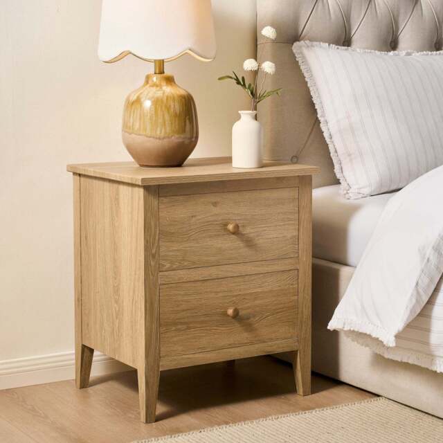 DUSK Nell 2 Drawer Bedside Table - Light Wood - image 1
