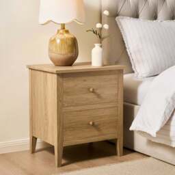 DUSK Nell 2 Drawer Bedside Table - Light Wood - thumbnail 1