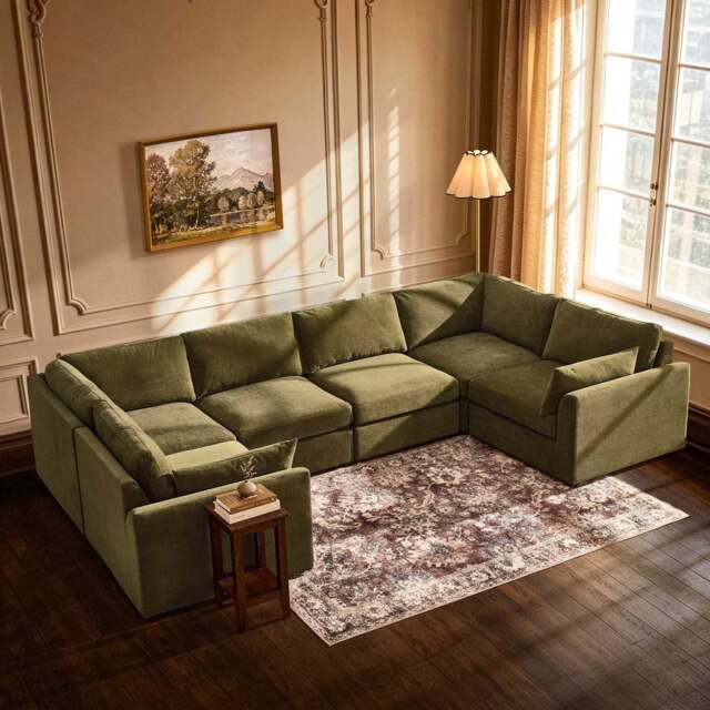 DUSK Miami U Shape Sofa - Chenille Olive - image 1