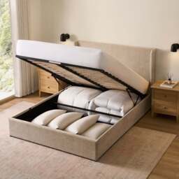 DUSK Berkeley Ottoman Storage Bed - Textured Oatmeal - Double - thumbnail 6