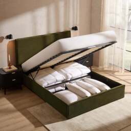 DUSK Oslo Ottoman Storage Bed - Chenille Olive - King Size - thumbnail 2