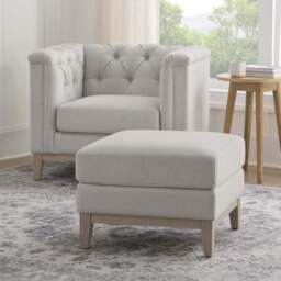DUSK Chesterfield Pouffe - Natural Stripe - thumbnail 1