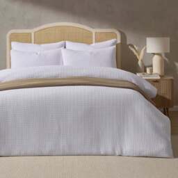 DUSK Portofino Waffle 100% Cotton Duvet Cover 200 Thread Count - White - Single - thumbnail 1