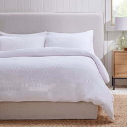 DUSK Portofino Waffle 100% Cotton Duvet Cover 200 Thread Count - White - Single - thumbnail 5