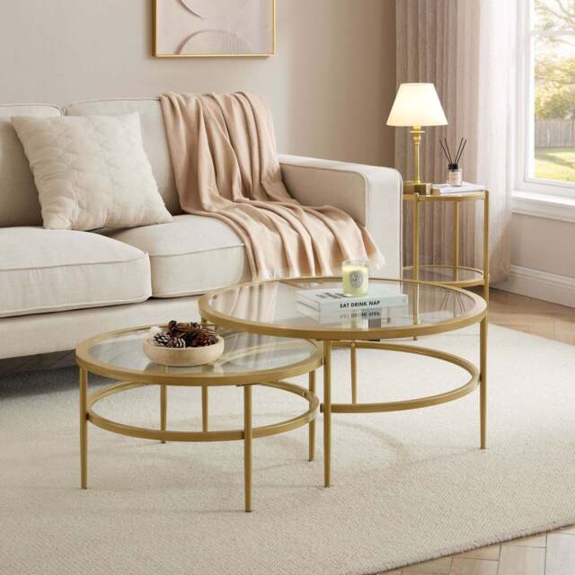 DUSK Glass Round Nesting Coffee Tables - Gold - image 1