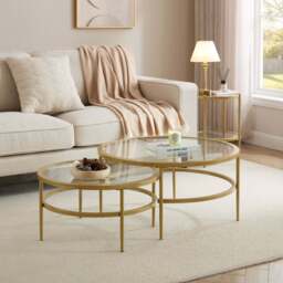 DUSK Glass Round Nesting Coffee Tables - Gold