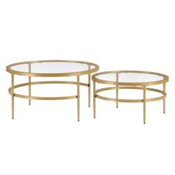 DUSK Glass Round Nesting Coffee Tables - Gold - thumbnail 3