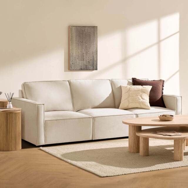 DUSK Brooklyn Slim Arm 3 Seater Sofa - Chenille Ivory - image 1