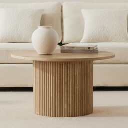 DUSK Hattie Round Pedestal Coffee Table - Light Wood - thumbnail 7