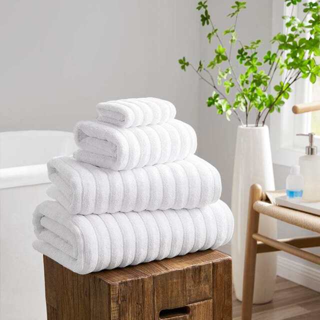 DUSK Monaco Plush Ribbed Cotton Towel Collection - White - Face Cloth - image 1