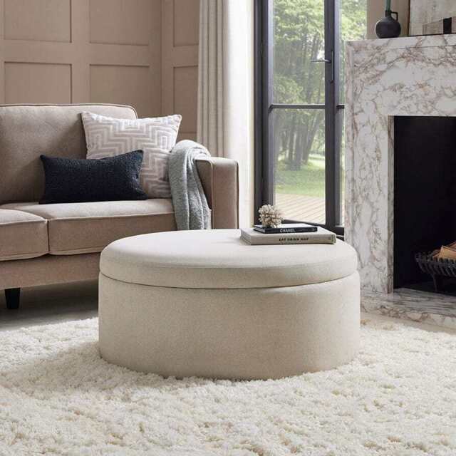 DUSK Stockton Round Storage Pouffe - Linen Natural - image 1