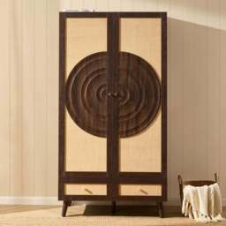 DUSK Raven Rattan 2 Door Wardrobe with Drawers - Walnut - thumbnail 2