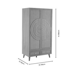 DUSK Raven Rattan 2 Door Wardrobe with Drawers - Walnut - thumbnail 8