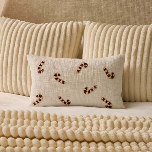 DUSK Beaded Candy Cane Christmas Cushion Cover - White - 30 x 50cm - image 1