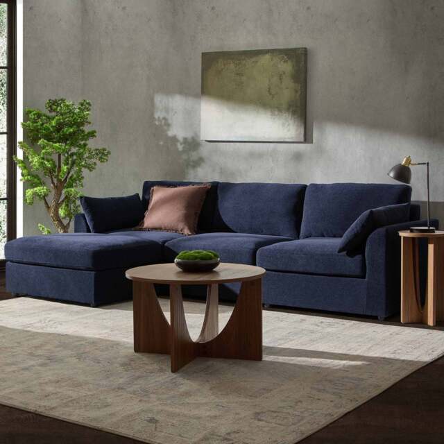 DUSK Miami Left Hand Chaise Sofa - Chenille Navy - image 1