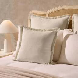 DUSK Cotton Fringed Edge Cushion Cover - Natural - 65cm x 65cm - thumbnail 2