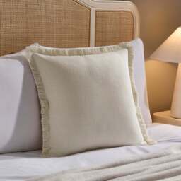 DUSK Cotton Fringed Edge Cushion Cover - Natural - 65cm x 65cm - thumbnail 1