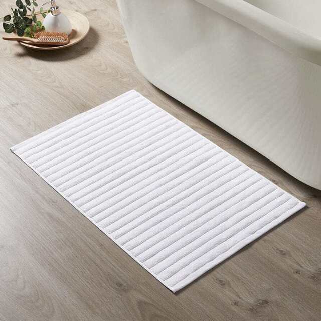 DUSK Monaco Ribbed Cotton Bath Mat - White - Small - image 1