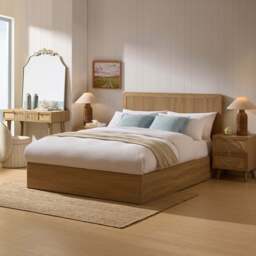 DUSK Hattie Ottoman Storage Bed - Light Wood - Double - thumbnail 1