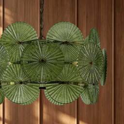 DUSK Celeste Glass Discs Antique Brass Pendant - Green - thumbnail 3